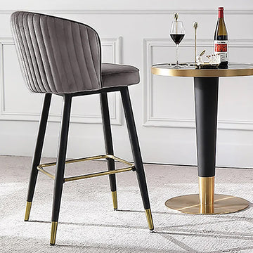 Gray Counter Height Bar Stool Tufted Upholstered Velvet Counter Stool Footrest